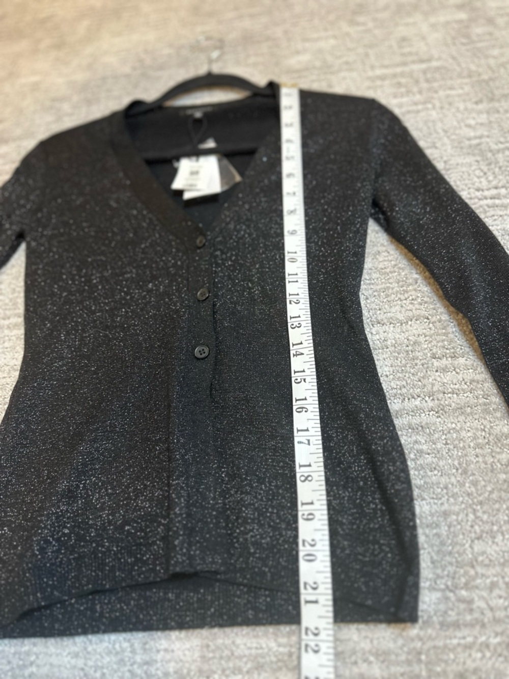 Black Sparkle V-Neck Cardigan XS Slim Fit Button Front Metallic Shimmer NWT - Picture 7 of 12